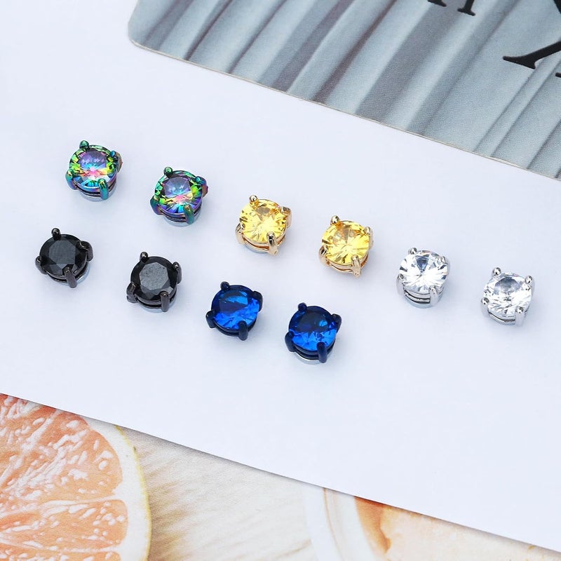 NEWITIN 6 Pairs Stainless Steel Magnetic Stud Earrings for Men Clip on Earring Magnetic Earring Unisex Non Piercing CZ Magnet Studs Diamond Earrings for Women Men - Image 3